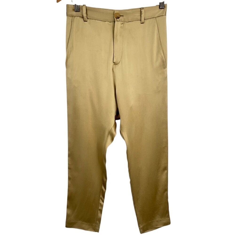 Nili Lotan Dress Pants Drop Crotch Cropped Ankle Gold 100% Silk Size 00